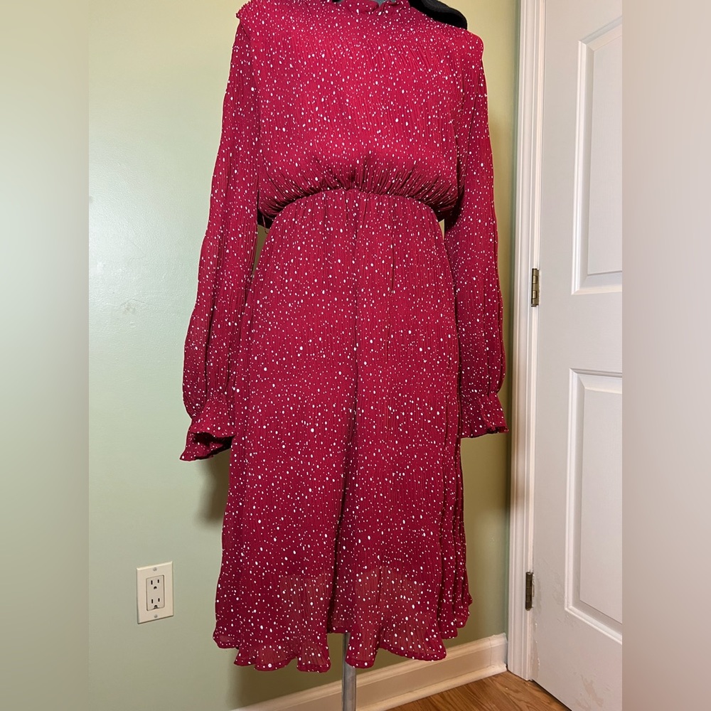 Orange Creek LA: Polk-a-Dot Red Bell Sleeve Dress, M